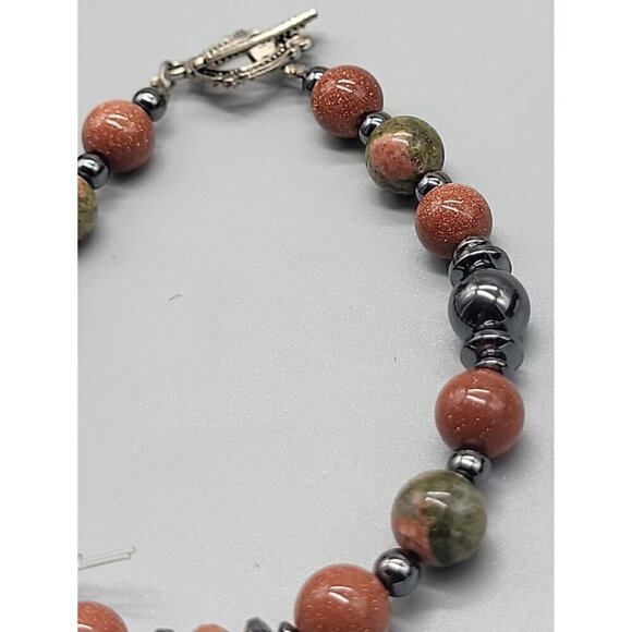 Dizzy bear Creations Bracelet Goldstone Unakite Hematite Sedona Red Rock SZ 7.5" - Picture 10 of 12